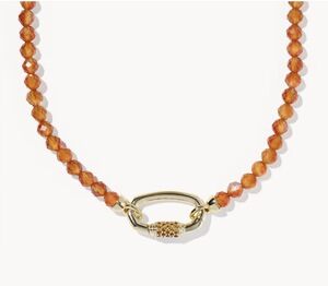 Kendra Scott Emery Gold Beaded Strand Necklace in Gold Orange Agate